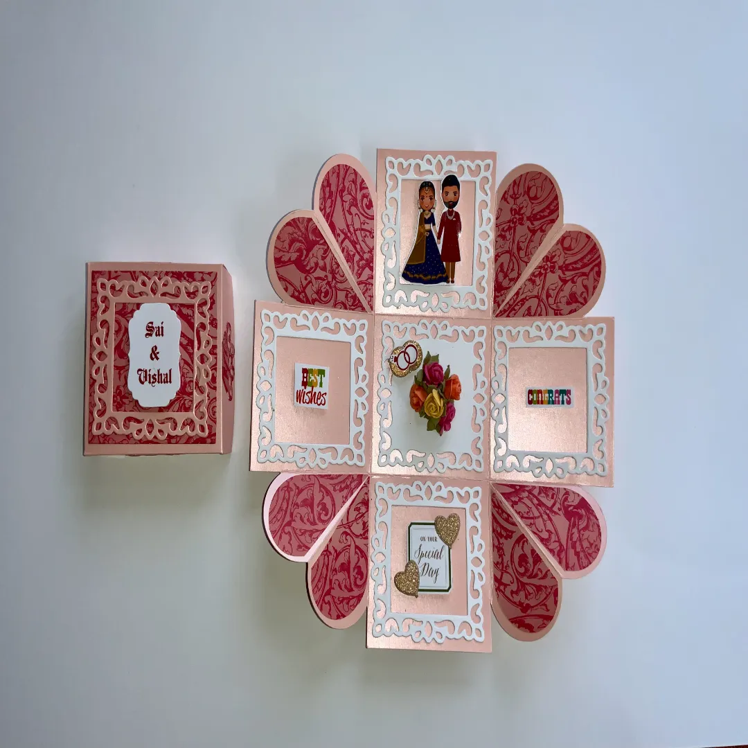 handmade congratulations card with explosion box and embellishments