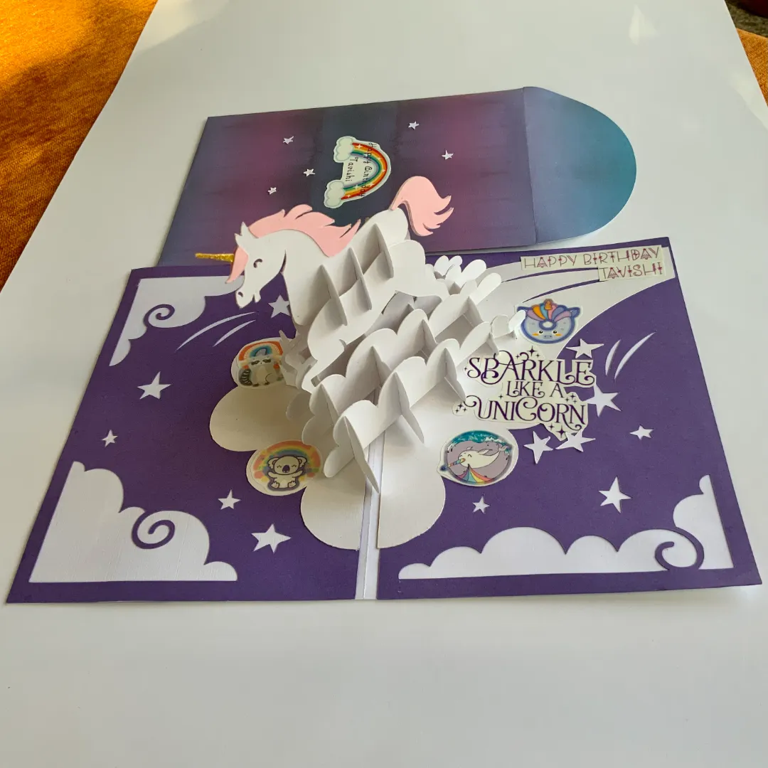 handmade birthday unicorn card with 3d popup