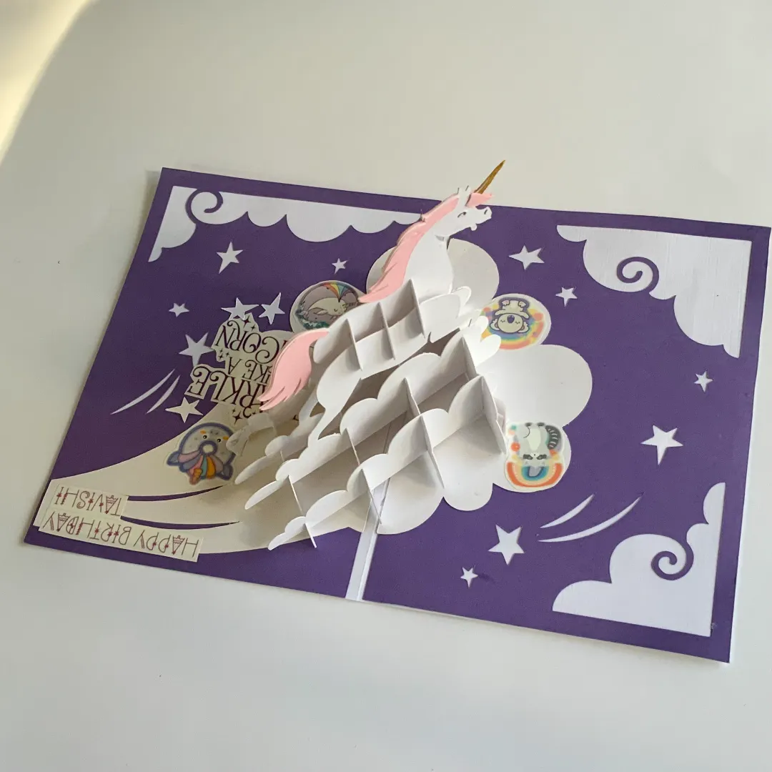 handmade birthday unicorn card with 3d popup