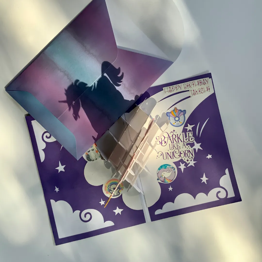 handmade birthday unicorn card with 3d popup