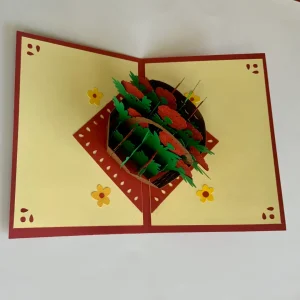 handmade birthday card with pop-up basket of flowers
