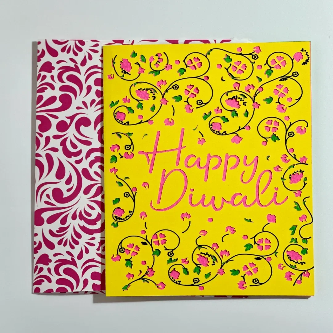 handmade diwali card with intricately cut, 3 layered