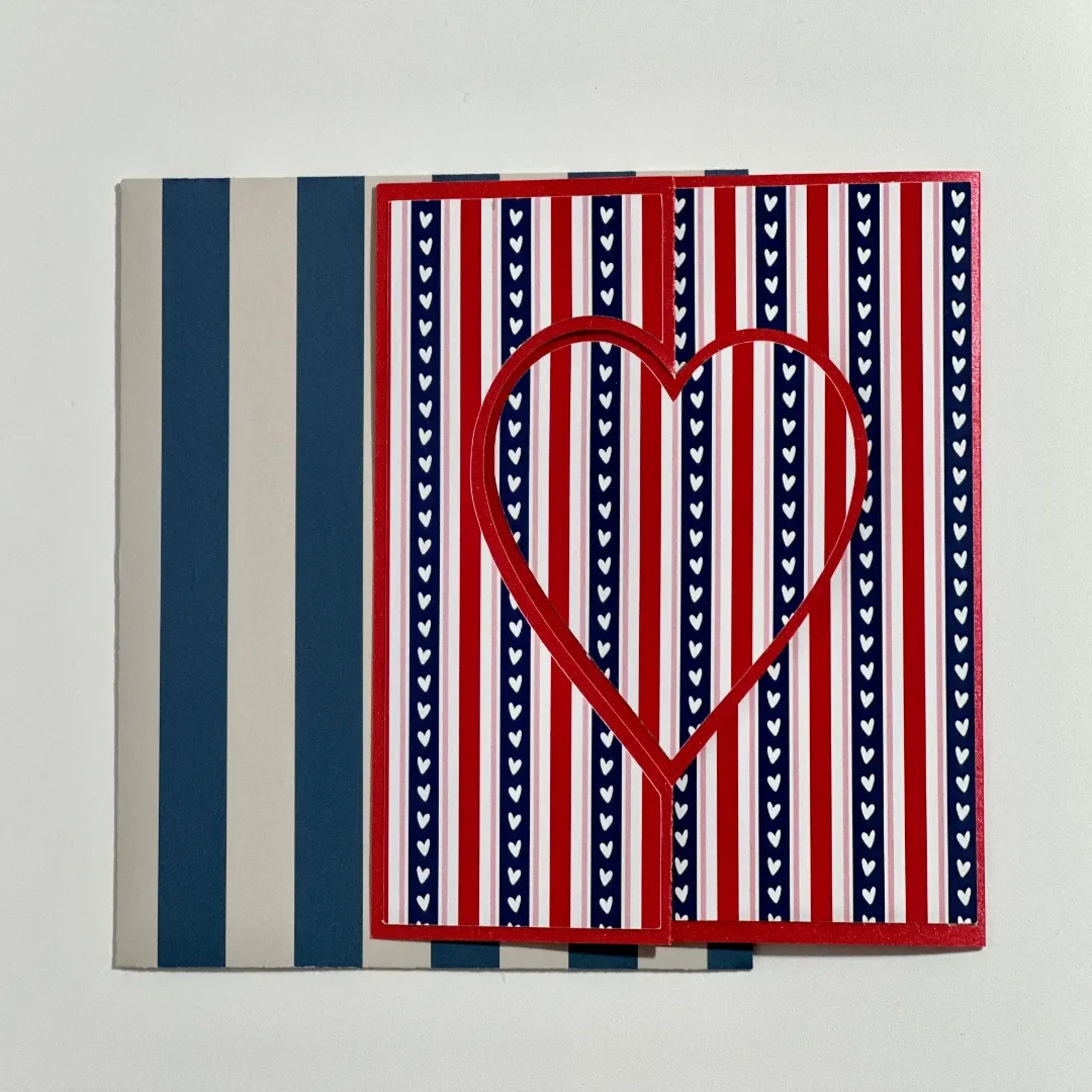 handmade anniversary card with tri-fold flip card with beautiful colours and heart shape