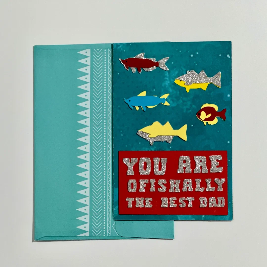 handmade fathers day card with cuts, layered embellishments