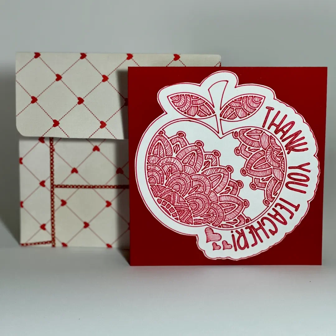 handmade teachers day thank you card with drawn and coloured